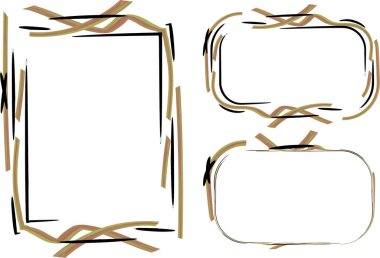 kahverengi siyah renkli süslemeli desen soyut çerçeveler ayarlandı