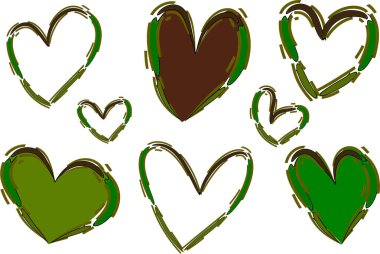 Koyu yeşil renkli soyut çocuklar yaratıcı kalpler tasarlıyorlar.