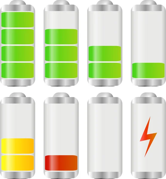 Jeu d'icônes de batterie avec indicateurs de niveau de charge — Image vectorielle