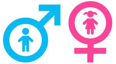 Mavi erkek ve pembe erkek seks sembolü