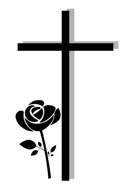 Black jesus cross with a black rose for mouning — Stock Vector