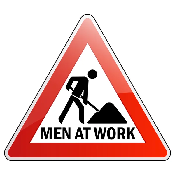 Roter Mann am Werk-Schild mit einem Bau-Arbeiter — Stockvektor