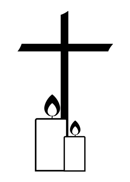 Black jesus cross with burning candles — Stock Vector