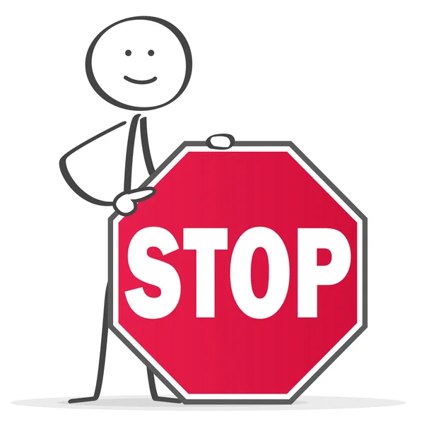 Vänlig person som visar på en röd stoppskylt — Stock vektor