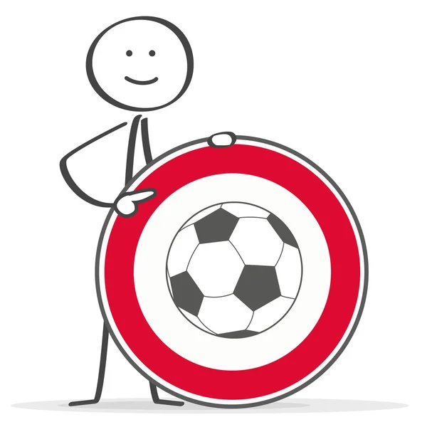 Stick Figur person visar på röda spela fotboll tecken — Stock vektor