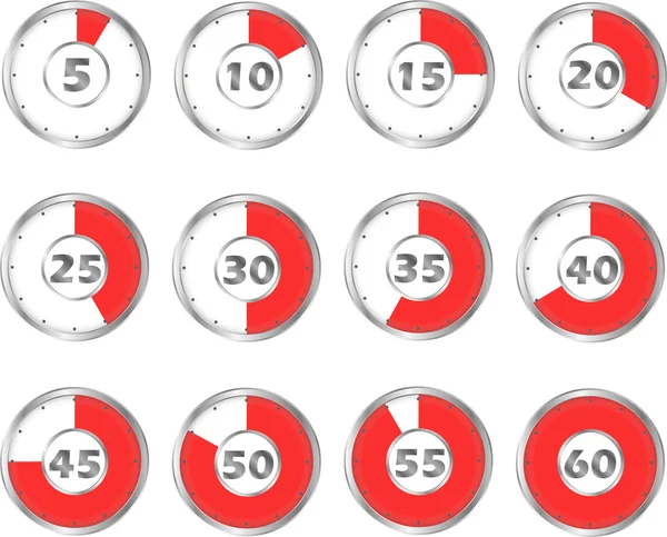 Relógio relógio vermelho com o tempo em minutos e vermelho — Vetor de Stock