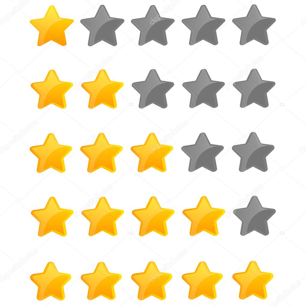 isolated star rating in flat style 1 to 5 stars 