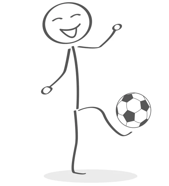 Stickman person spela fotboll och gillar fotboll — Stock vektor