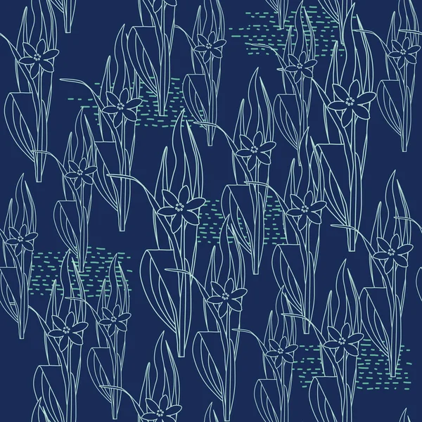 Bloemen op de weide. Chaotische naadloze patroon — Stockvector