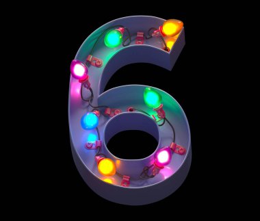 Renkli çelenk ışığı yazı tipi. 6 numara..