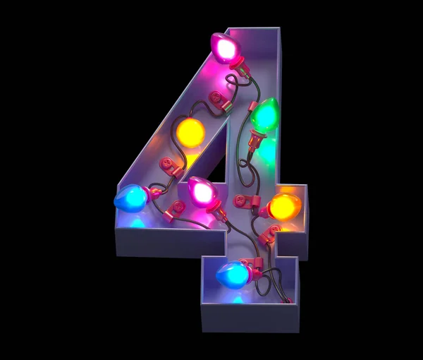 Renkli çelenk ışığı yazı tipi. Numara 4.