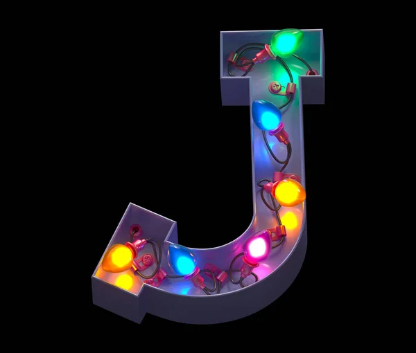 Colorful garland light font. Letter J.