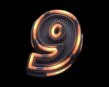 Fütürist turuncu ışık yazı tipi. 9 numara.