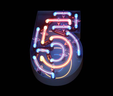 Metal kaplama yazı tipi neon. 5 numara.