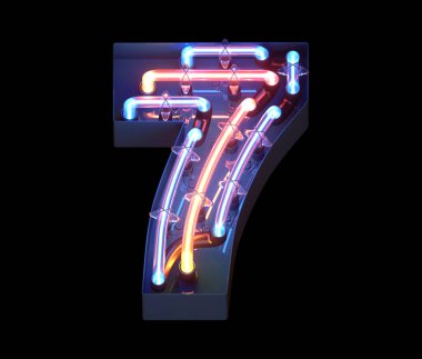 Metal kaplama yazı tipi neon. Numara 7