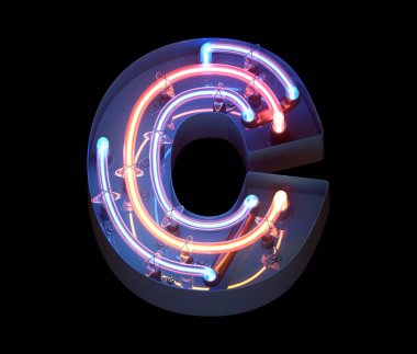 Metal kaplama yazı tipi neon. C harfi.
