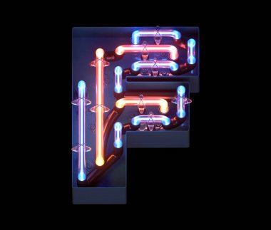 Metal kaplama yazı tipi neon. F harfi..