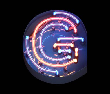 Metal kaplama yazı tipi neon. G harfi.