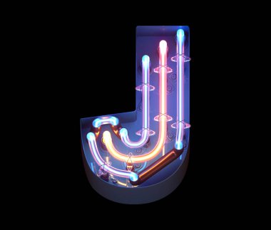 Metal kaplama yazı tipi neon. J harfi.