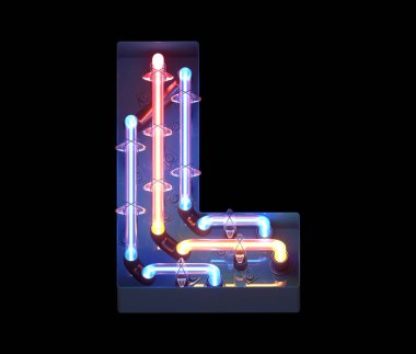 Metal kaplama yazı tipi neon. L harfi..