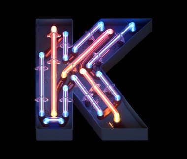 Metal kaplama yazı tipi neon. K harfi.