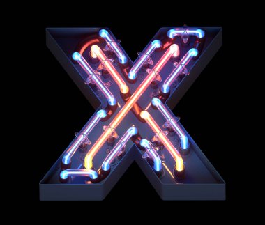 Metal kaplama yazı tipi neon. X harfi.