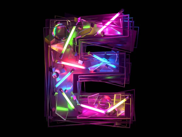 Soyut ultra neon yazı tipi. E harfi.