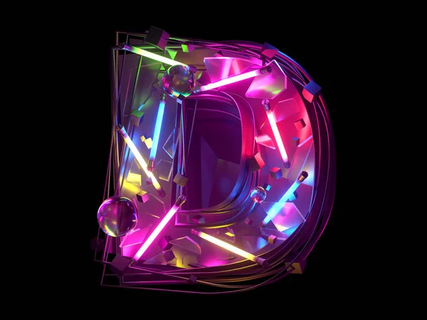 Soyut ultra neon yazı tipi. D harfi..