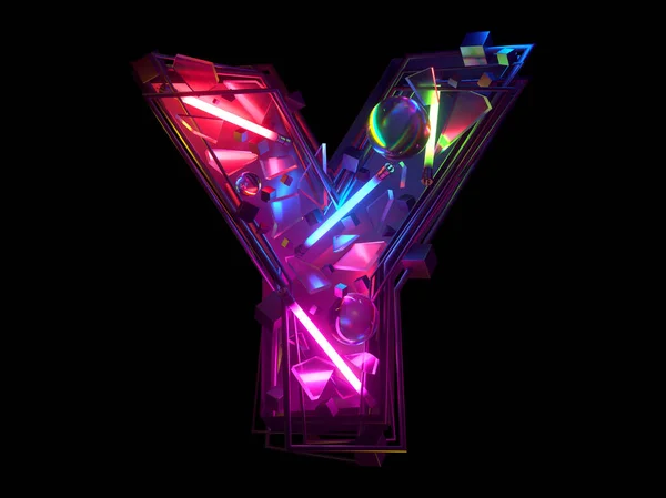 Soyut ultra neon yazı tipi. Y harfi.