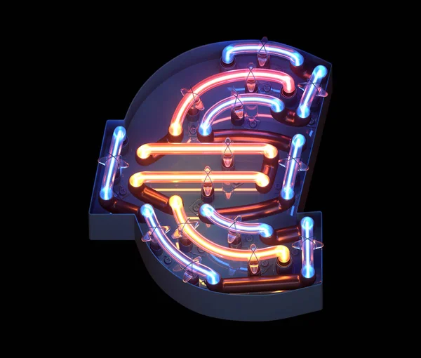 Neon Metalen Behuizing Lettertype Eurosymbool — Stockfoto