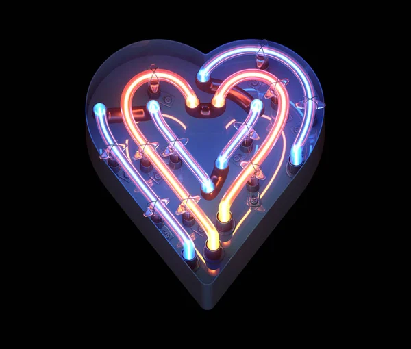 Metal Kaplama Yazı Tipi Neon Kalp Sembolü — Stok fotoğraf
