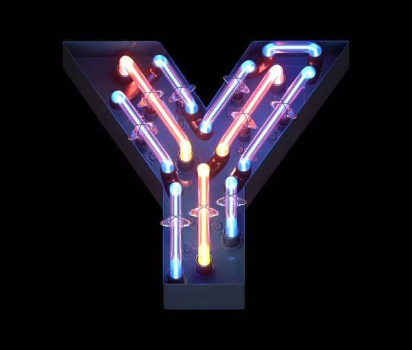 Neon in metal casing font. Letter Y.