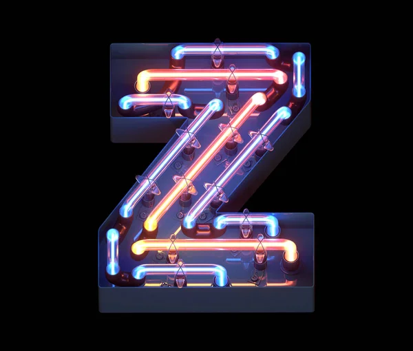 Neon in metal casing font. Letter Z.