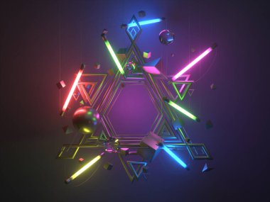 Floresan lambalı ve ilkel olan geometrik çerçeve.