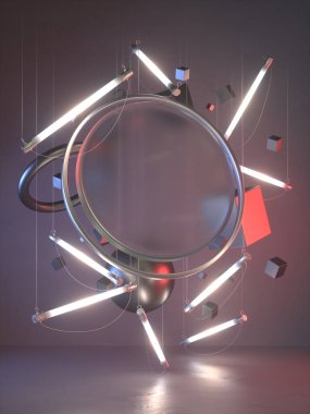 Floresan lambalar ve şeffaf cam halkalar.. 