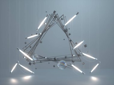 Flüoresan lambalı üçgen çerçeve. 