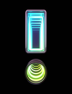 Sonsuz Neon yazı tipi. Miniminnacık. Ünlem sembolü.