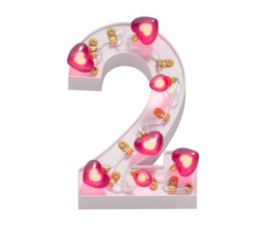 Garland light font. Valentines day. Number 2. clipart