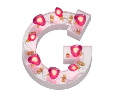 Çelenk ışığı yazı tipi. Sevgililer Günü. G harfi.