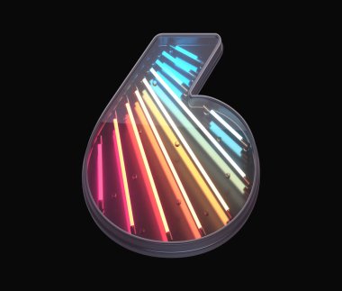 Retro neon yazı tipi. Renkli ışık. 6 numara..