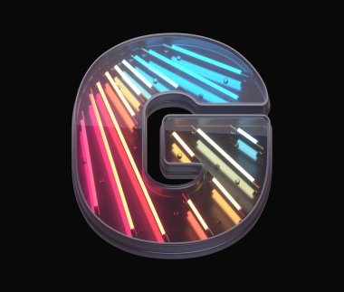 Retro neon yazı tipi. Renkli ışık. G harfi.