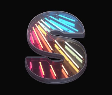 Retro neon yazı tipi. Renkli ışık. S harfi.