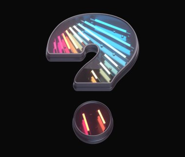 Retro neon yazı tipi. Renkli ışık. Soru işareti.