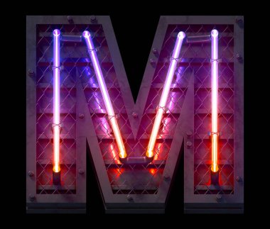 Heavy metal ultra neon yazı tipi. M harfi..