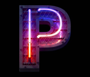 Heavy metal ultra neon yazı tipi. P harfi.