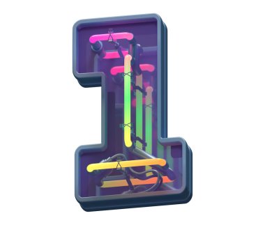 Çok renkli neon yazı tipi. 1 numara..