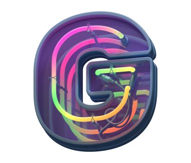 Çok renkli neon yazı tipi. G harfi.