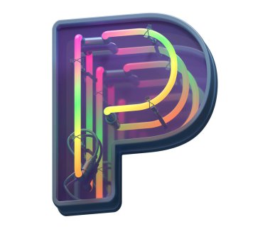 Çok renkli neon yazı tipi. P harfi.