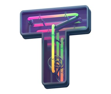 Çok renkli neon yazı tipi. T harfi..