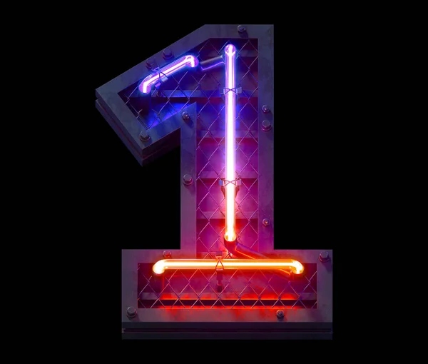 Heavy Metal Ultra Neon Font Number — Stock Photo, Image
